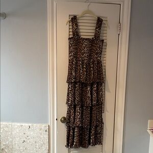 Ganni Brown Animal Print Tiered Maxi Dress